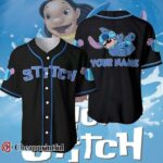 Custom Disney Stitch Smiling Blue Black Baseball Jersey 1 1