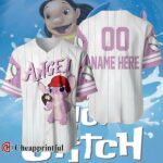 Custom Disney White Pink Girlfriend Angel Stitch Baseball Jersey 1 1