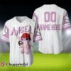 Custom Disney White Pink Girlfriend Angel Stitch Baseball Jersey 3 3