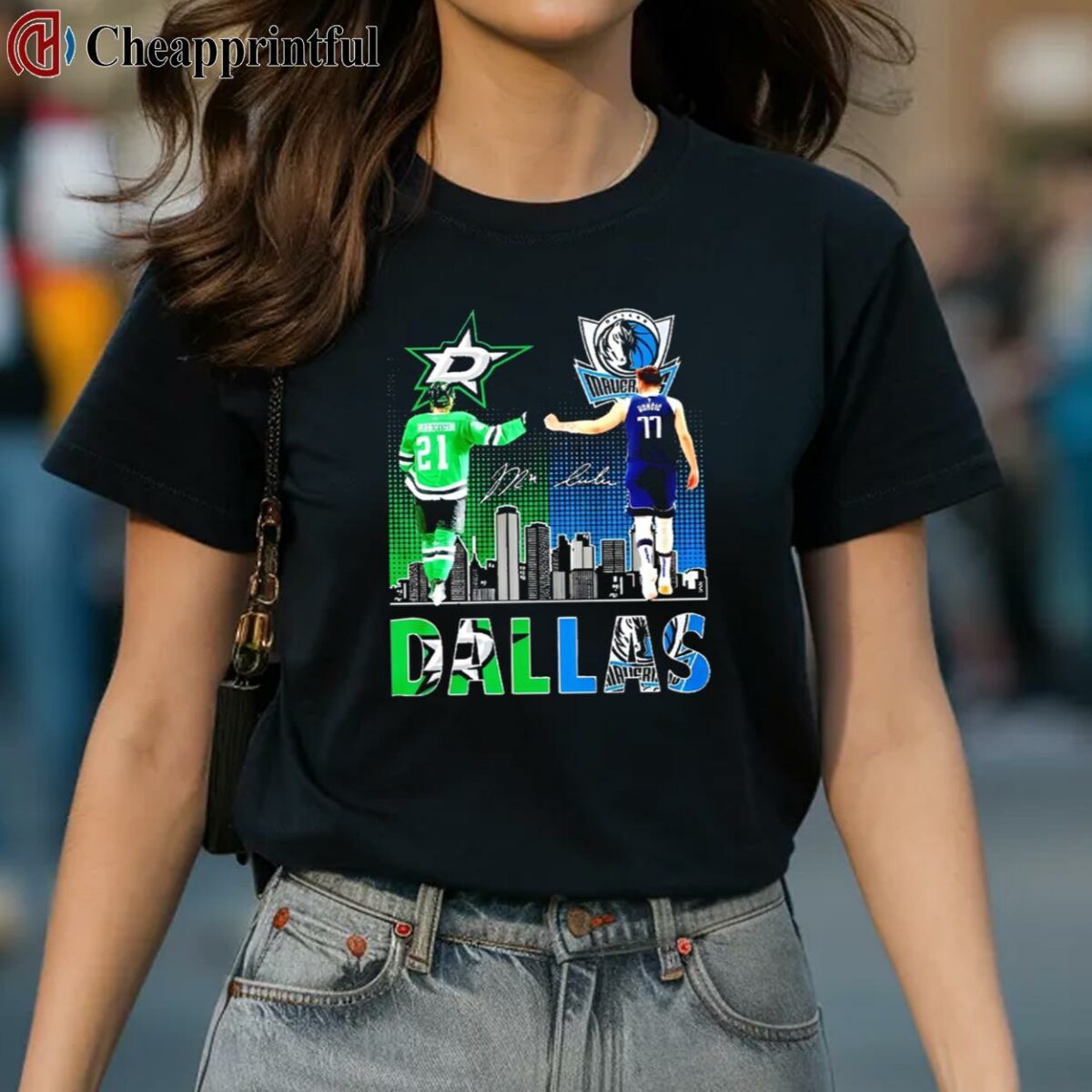 Dallas Stars Jason Robertson And Dallas Mavericks Nikola Jokic Dallas Skyline Signatures Shirt 2 Shirt