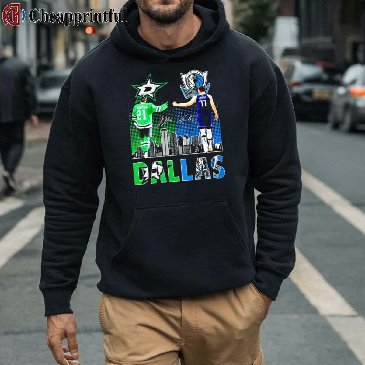 Dallas Stars Jason Robertson And Dallas Mavericks Nikola Jokic Dallas Skyline Signatures Shirt 3 hoodie