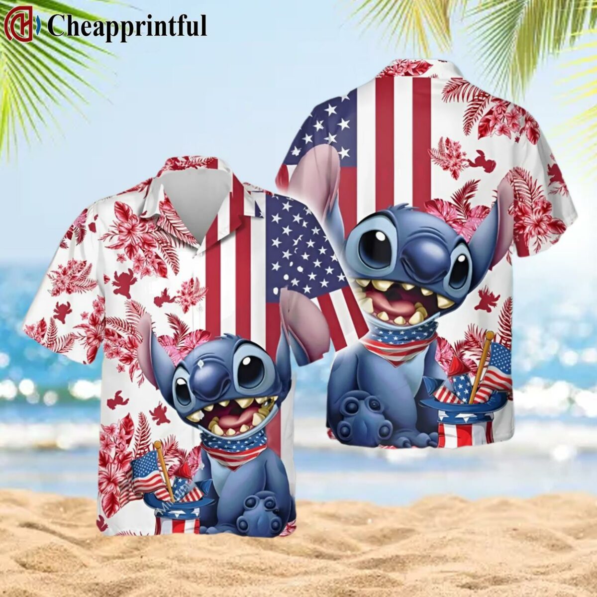 Stitch Cartoon Independence Day Hawaiian Shirt 2 2